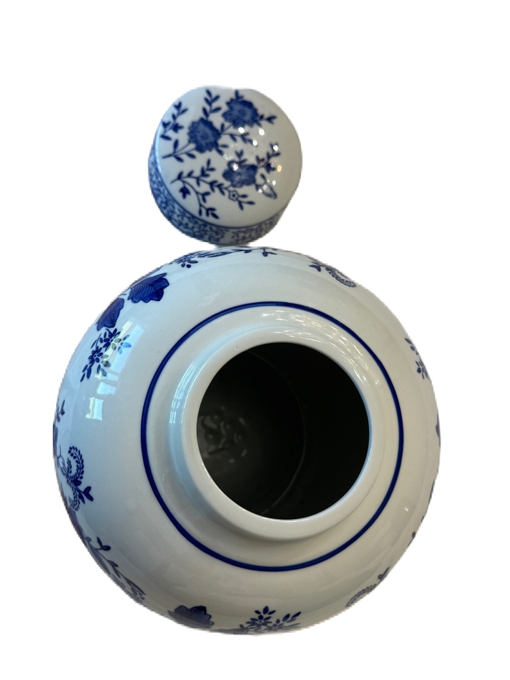 Blue and White Floral Porcelain Ginger Jar - Classic Home Accent - Picture 5 of 7
